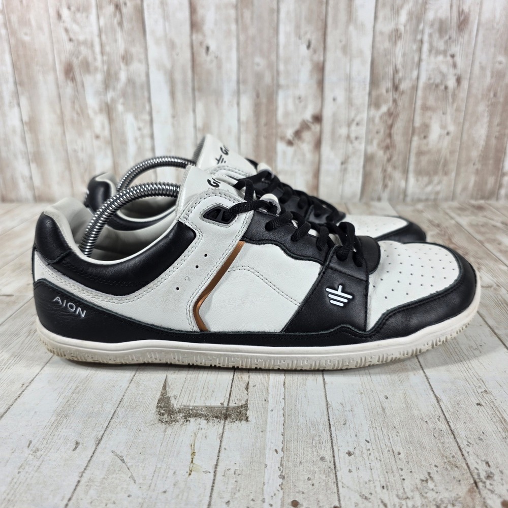 Grounds Aion Mens‎ Barefoot Shoes Black White Leather Minimalist US 11 EU 44